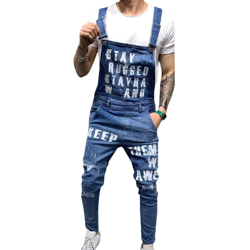 

VICABO Fashion Men's jeans jumpsuit Letter Casual Pants Men Clothing ropa de hombre 2020 jeans for men black overall Pants #w