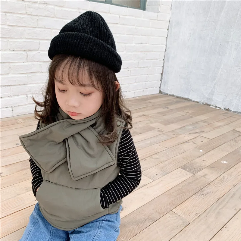 Осенне-зимний жилет для маленьких девочек с шарфом куртки без рукавов мальчиков