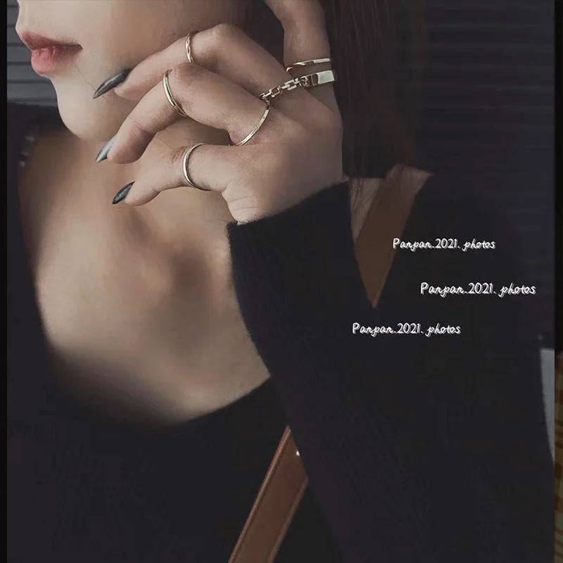 

Japanese Style Simple Bracelet Set Rings Women's Fashion Personalized Niche Design Index Finger Ring Ins Popular Net Red Cold