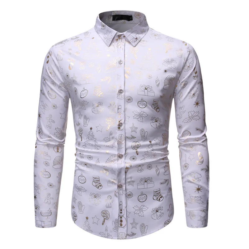 

Men's White Floral Print Slim Fit Button Down Shirt 2022 Fashion Casual Christmas Dress Shirt Men Business Camisa Social Shirt