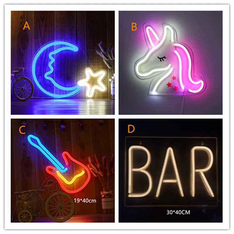 36 Kinds LED Neon Wall Signs for Christmas Decoration Light Home Room Art Decor Bar Lights USB Powered Lamp | Лампы и освещение
