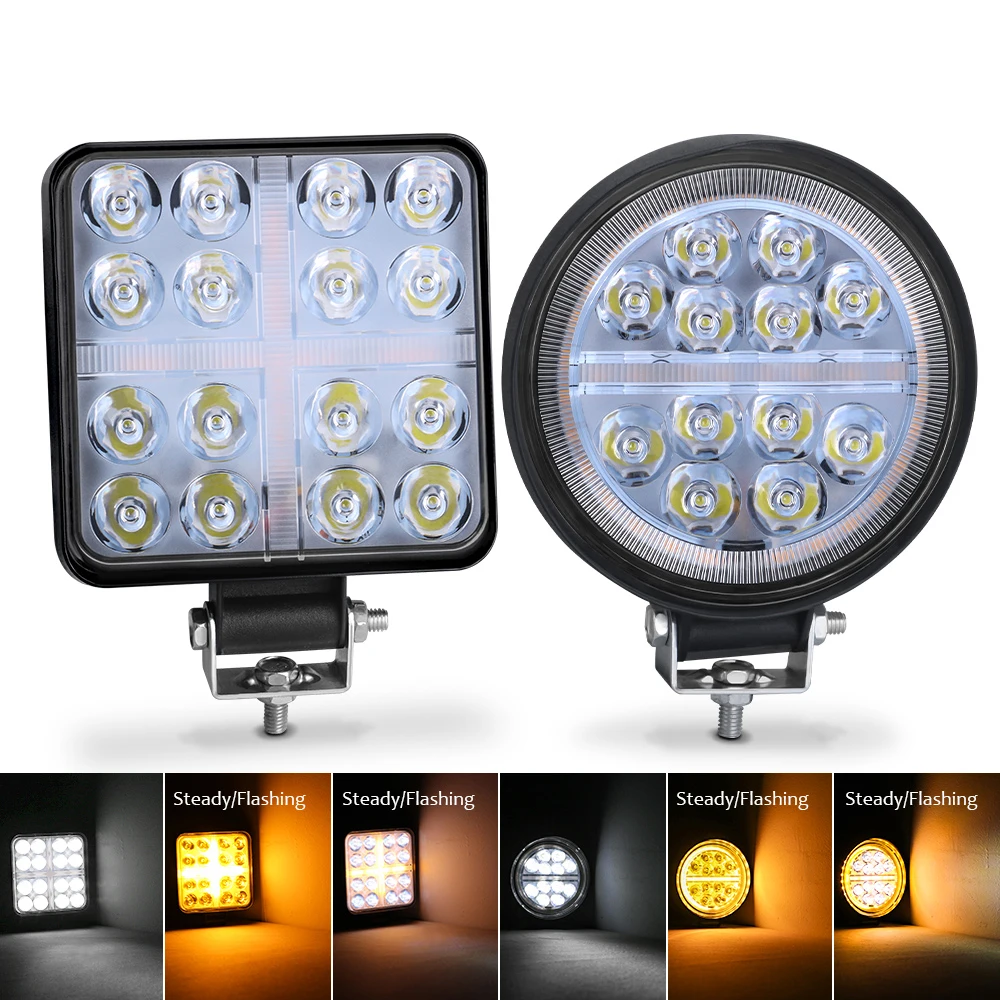 

2X 48W Led Work Light Bar 16 barra Square Round Spotlight DRL Car Light For 4x4 led bar offroad SUV ATV Truck Excavator 12V 24V