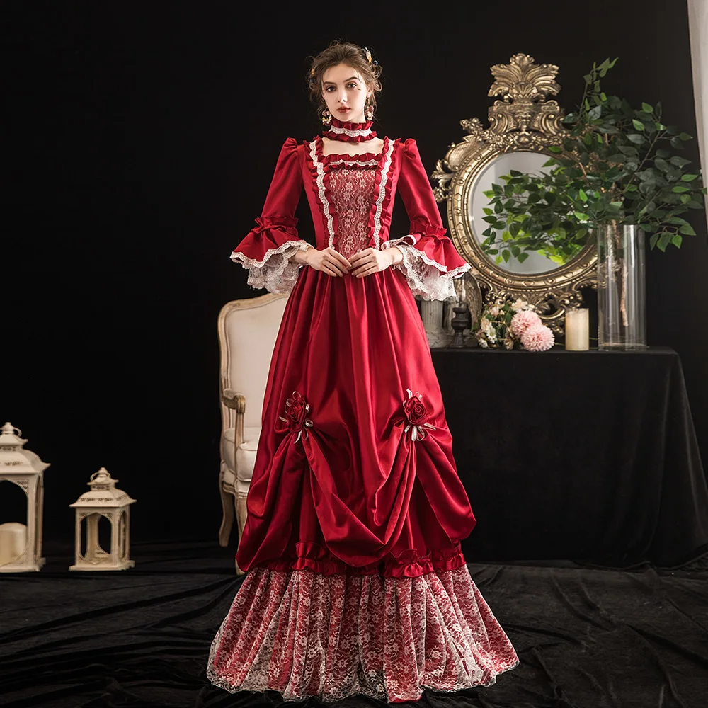 

Rococo Baroque Red Marie Antoinette Ball Dresses 18th Century Renaissance Historical Period Dress Gown for Women