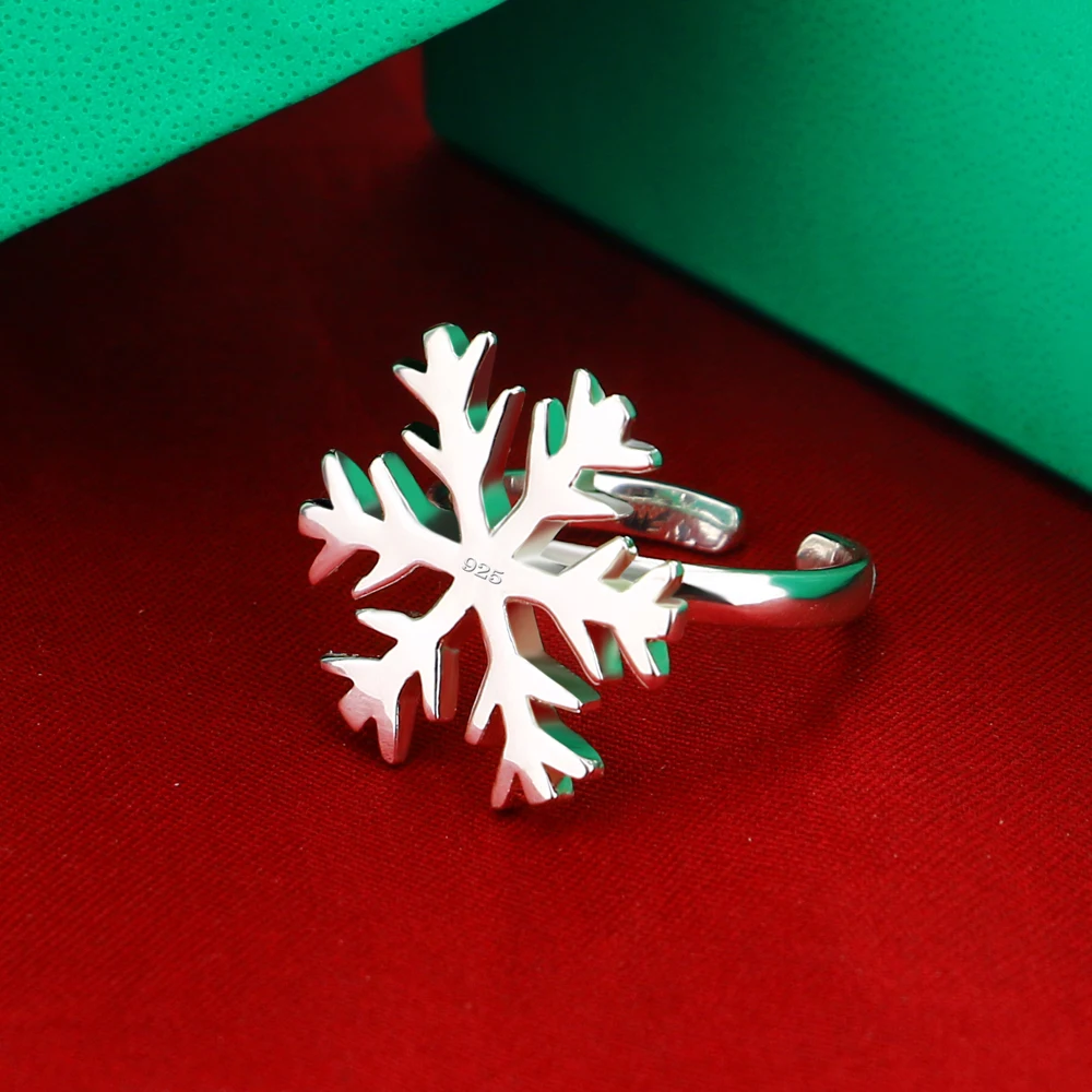 Женское кольцо в виде снежинки из серебра 925 пробы регулируемого размера|snowflake