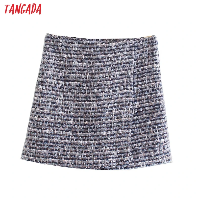 

Tangada Women Plaid Tweed Shorts Side Zipper Pockets Female Retro Basic Casual Shorts Pantalones 3H314