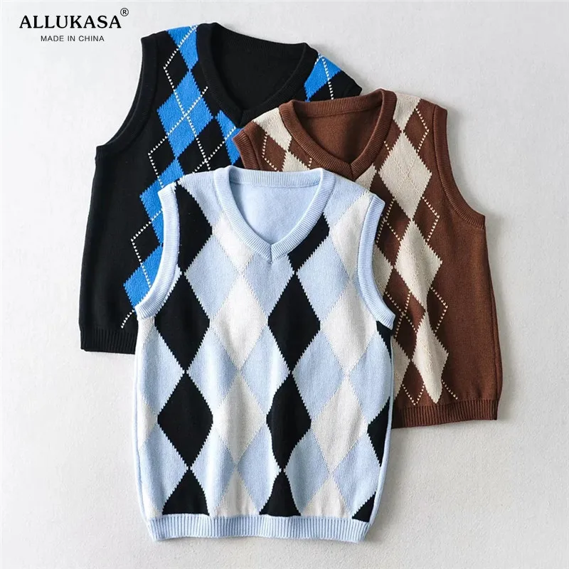 Свитер Пуловеры повседневные свободные в форме бриллиантов трикотажная одежда с