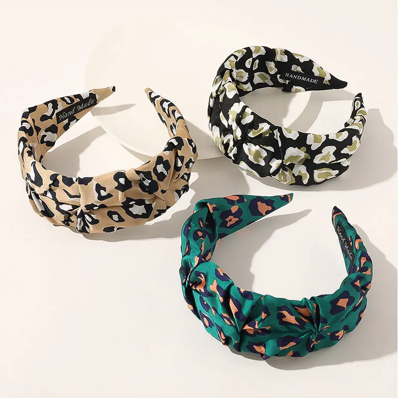 Обруч для волос Женский широкий с леопардовым принтом узлом повязка на волосы