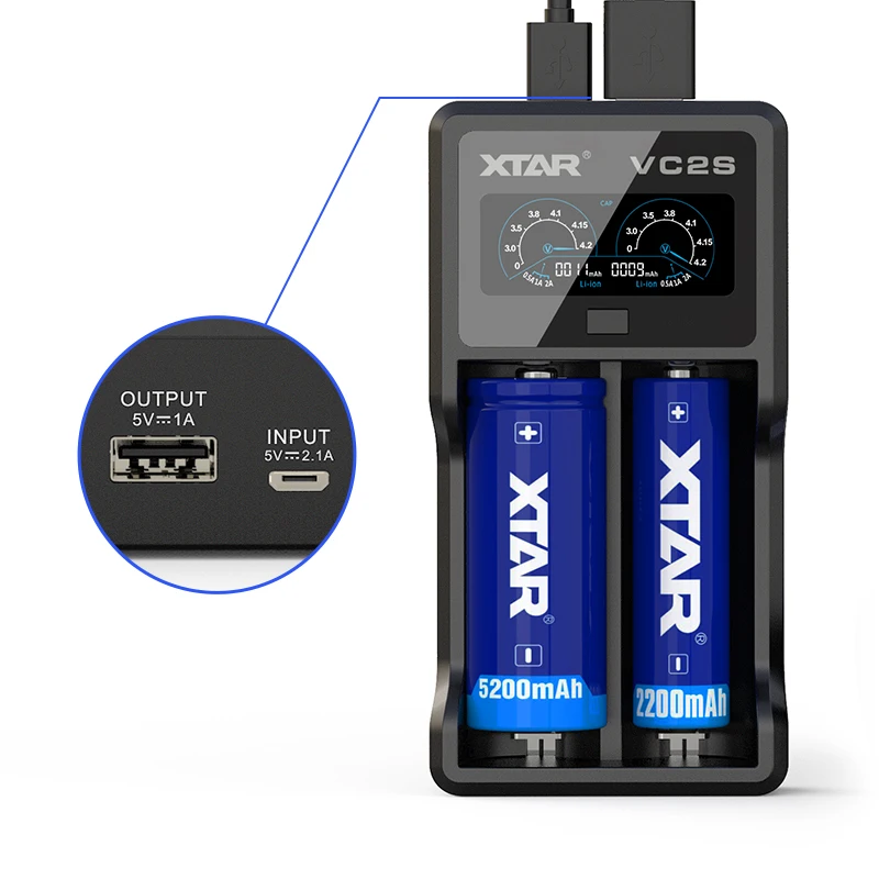 XTAR Зарядное устройство VC2S Powerbank Функция 3 7 V Li Ion 10400 26650 Перезаряжаемые Батарея 1 2 в