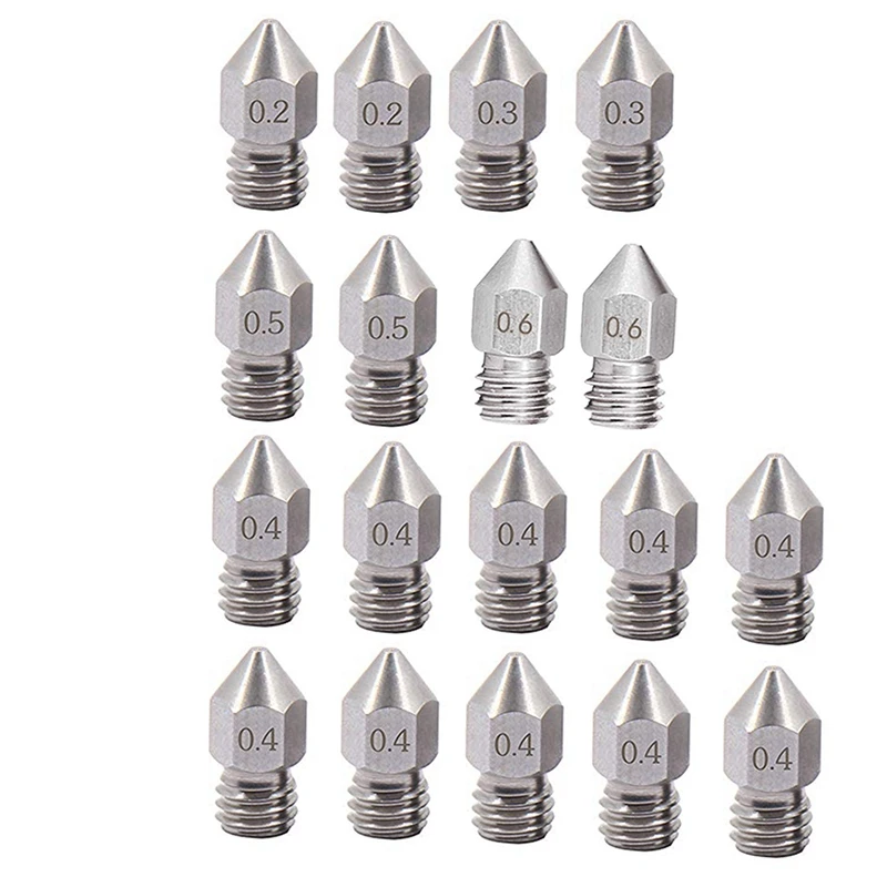 

18PCS MK8 Nozzle M6 Threaded Stainless Steel for 1.75mm Filament Creality CR-10 Ender 3 Nozzle MK8 Makebot 3D Printer