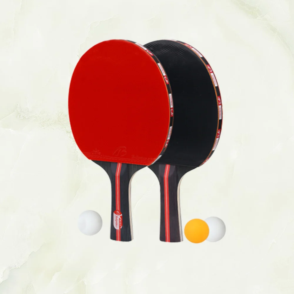 

1 Set Table Tennis Rackets Pong Balls Double Side Rubber Faced Beginner Training Table Tennis Racket Set (Red)