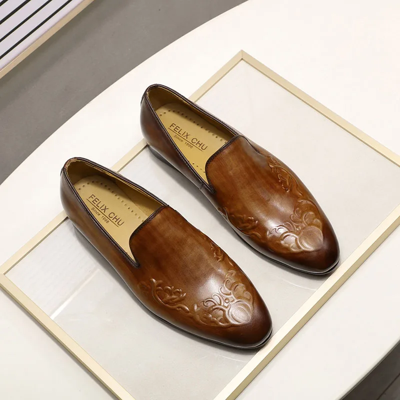 Уличные модные мужские лоферы FELIX CHU коричневые повседневные деловые туфли без