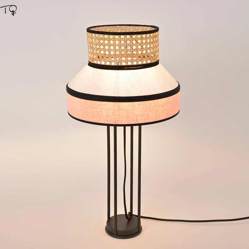 

Japanese Individual Retro Rattan Weaving Table Lamp Led E27 Decorative Desk Lights Bedroom Study Living Room Tea House Cafe Bar