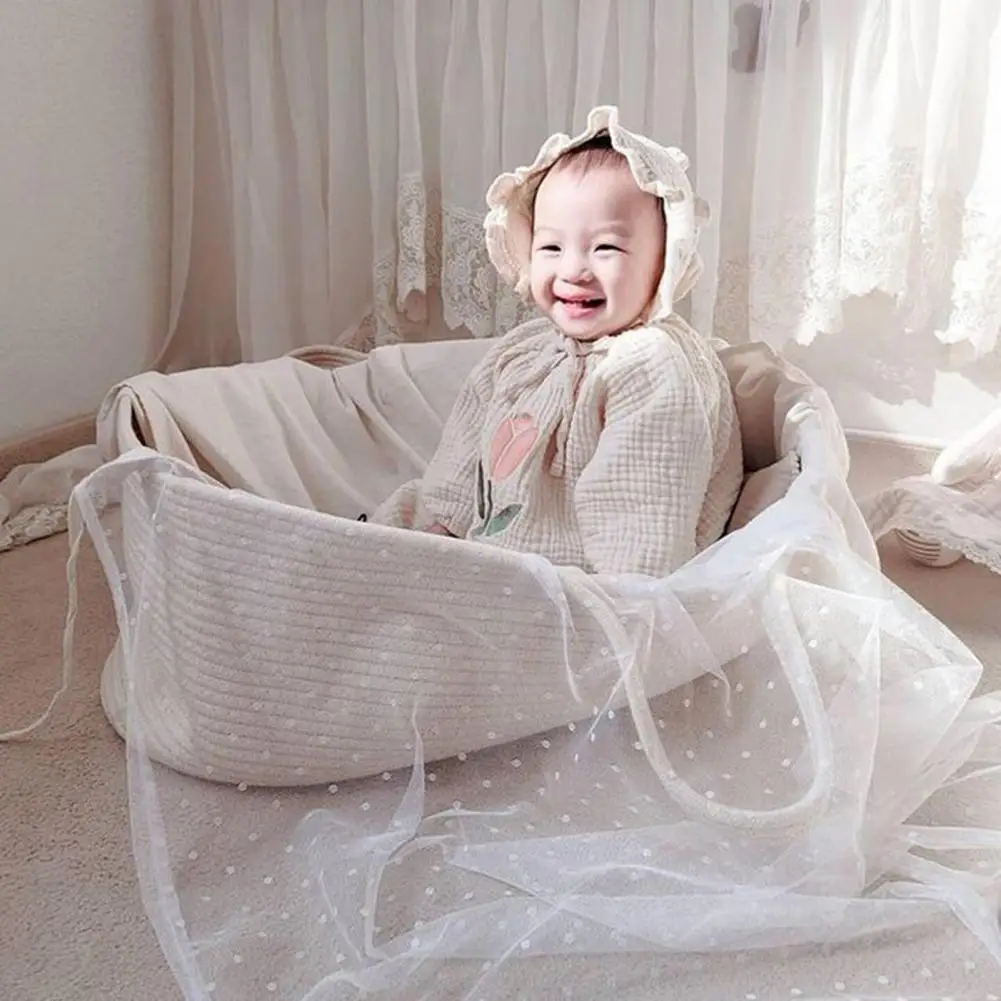 

Baby Basket Novelty Cotton Rope Portable Crib Baby Sleeping Cradle Infant Storage Baskets Organization