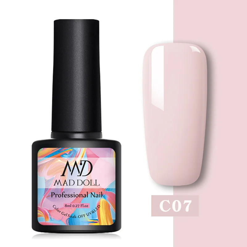 C07 MAD DOLL, 8 мл, Гель-лак для ногтей, Одноцветный, черный, белый, лак для ногтей, гель для ногтей, отмачиваемый, УФ-гель длительного действия Гель-лак, 60 цветов - Цвет: C07