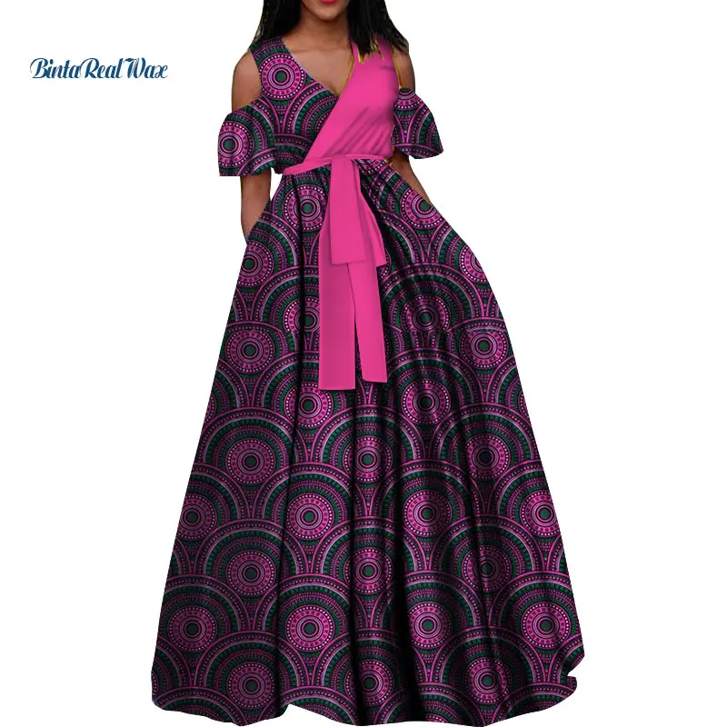 Модные Африканские Восковые платья для женщин Bazin богатые 100% хлопок V образный