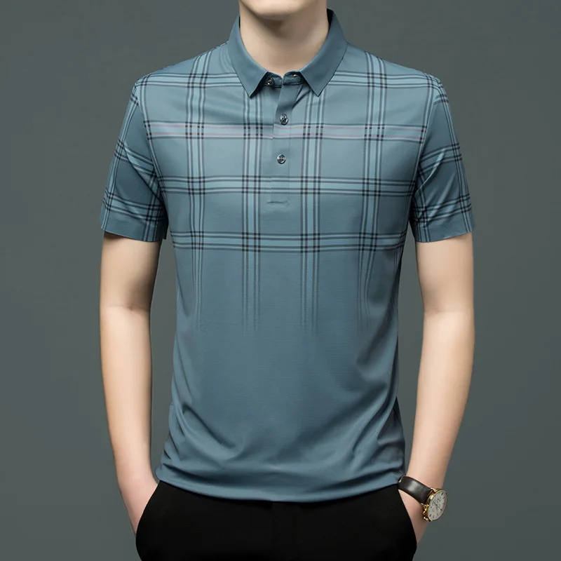 

High end seamless fabric short sleeve t-shirt men's 2021 summer new young and middle-aged Lapel casual business polo shirt