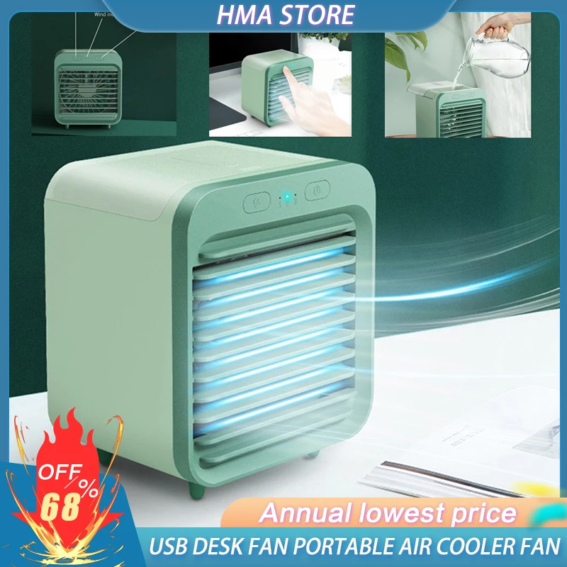

USB Desk Mini Fan Portable Air Cooler Fan Air Conditioner Light Desktop Air Cooling Fan Humidifier Purifier For Office Bedroom