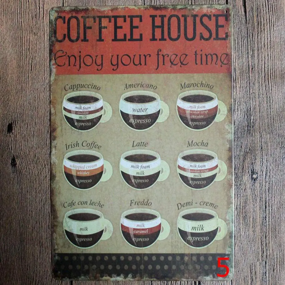 

Design Coffee House Tin Metal Signs Wall Art, Enjoy Your Free Time Thick Tinplate Print Poster Wall Decoration for Coffee