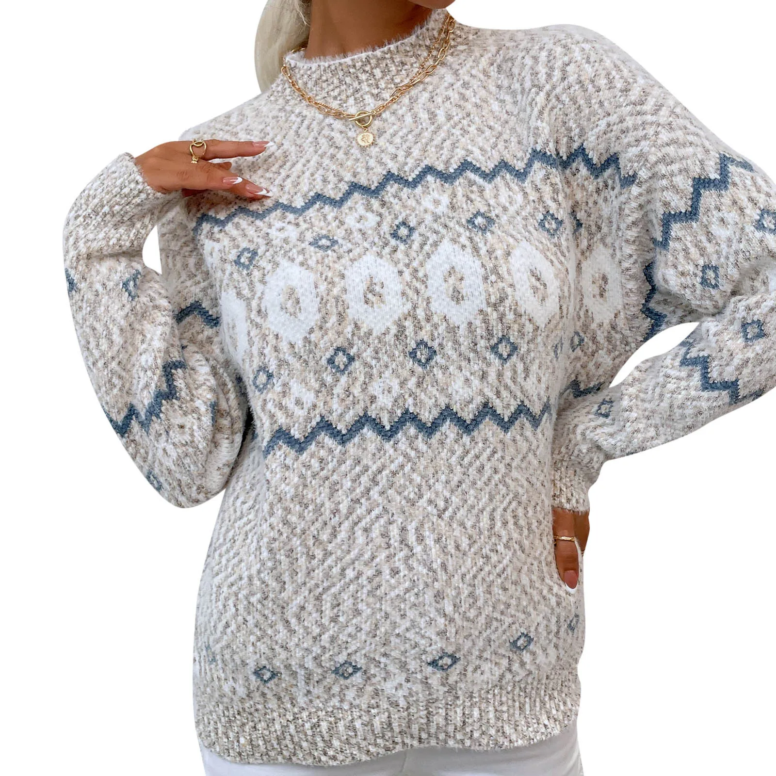 Женский свободный пуловер с длинными рукавами Повседневный оранжевого цвета в