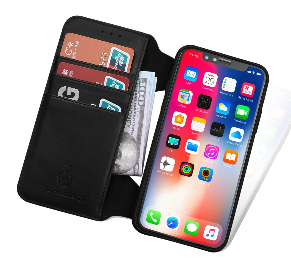 Musubo, роскошный кожаный чехол для iphone X, флип-чехол, силиконовый чехол, для iphone 8 Plus, 7, 6, 6s Plus, ТПУ, кошелек, держатель для карт, съемный