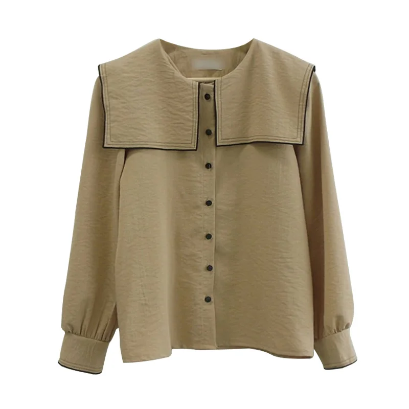 

2020 autumn new style Korean design shirt retro all-match color contrast shirt slim long-sleeved blouse women