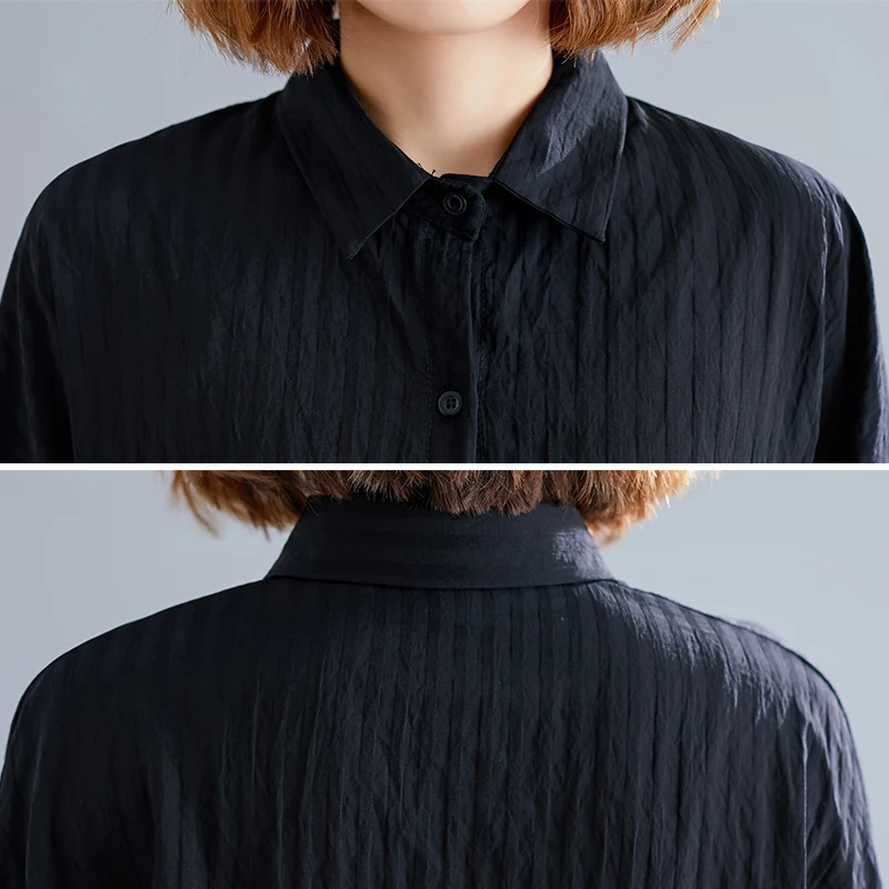 

Oladivi Oversized Women Striped Shirt Black White Blouse Autumn New OL Official Worl Wear Fashion Ladies Tops Female Blusas 6XL