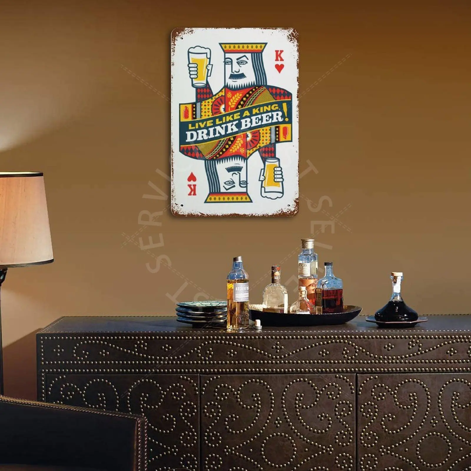 

Live Like A King, Drink Beer! Vintage Metal Plaque Sign Bar Home Wall Decor Signs Retro Metal Poster Tin Sign Man Cave Pub