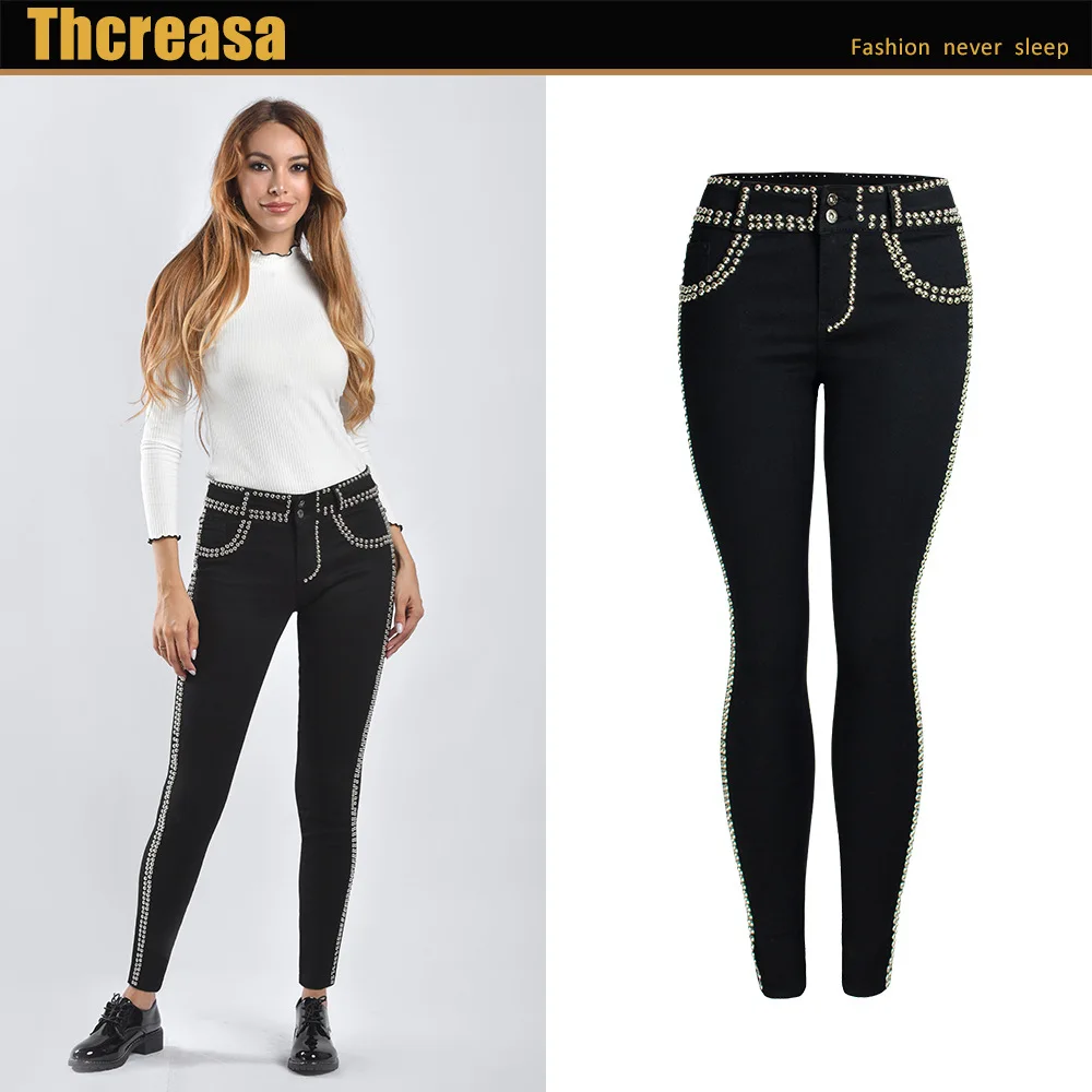 Джинсы женские чистый черный Леггинсы Новая тяжелая промышленность полный шарик