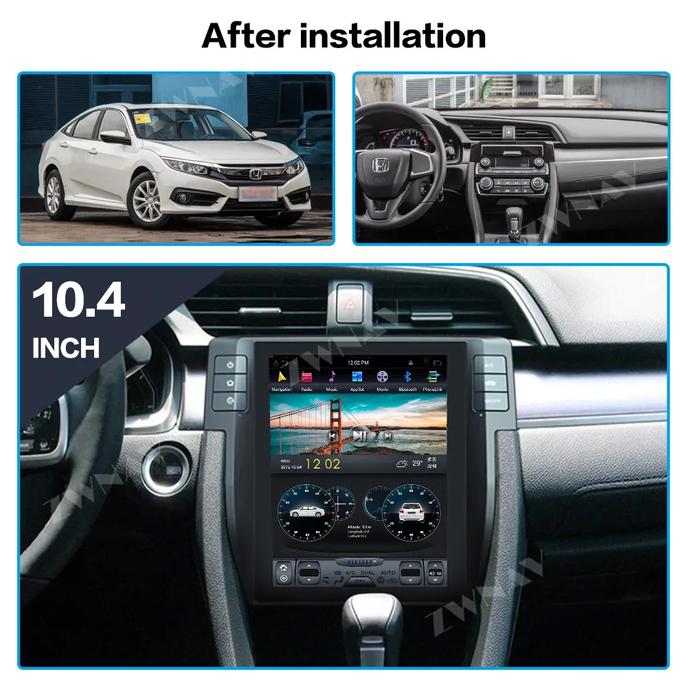 Android 9.0 PX6 4 Гб + 64 ГБ для Honda Civic 9 0 2016 автоматический кондиционер встроенный DSP Carplay