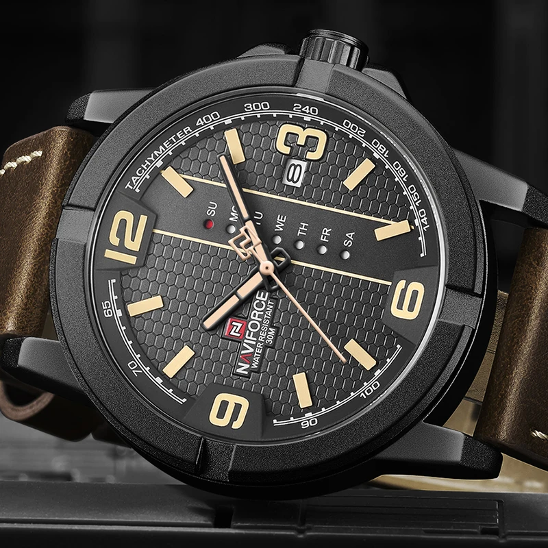 NAVIFORCE часы мужские модные деловые кварцевые с кожаным ремешком