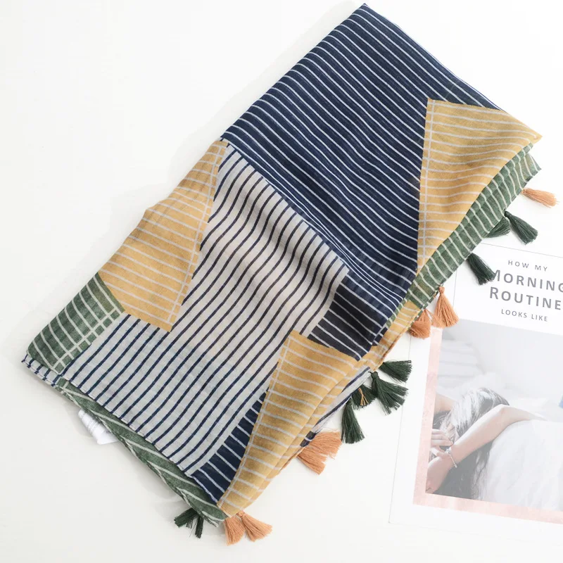 Новый богемный геометрический полосатый цветной шарф экспорт тонкий Шелковый