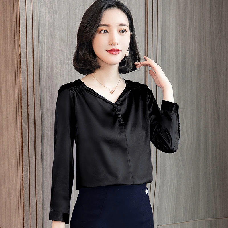 2019 весенне летняя модная повседневная элегантная однотонная шифоновая блузка