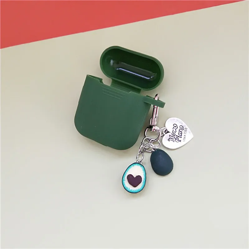 Военное Дело зеленый Милый мультяшный защитный чехол для AirPods с клубничной пряжкой, ремешок на запястье, Bluetooth, беспроводные наушники, силиконовая коробка для зарядного устройства - Цвет: Военное Дело зеленый
