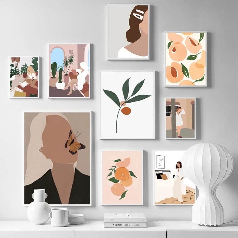

Abstract Fashion Girl Plant Fruit Leaf For Living Room Decor Nordic Posters And Prints Wall Art Canvas Painting Wall Pictures
