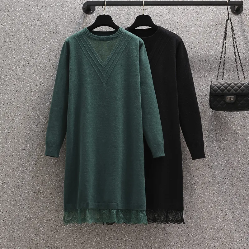 

XXXL 4XL Plus Size Women Long Sleeve Solid Knitted Sweater Dresses Autumn Winter High Waist Bodycon Midi Vestidos 2021 Robe
