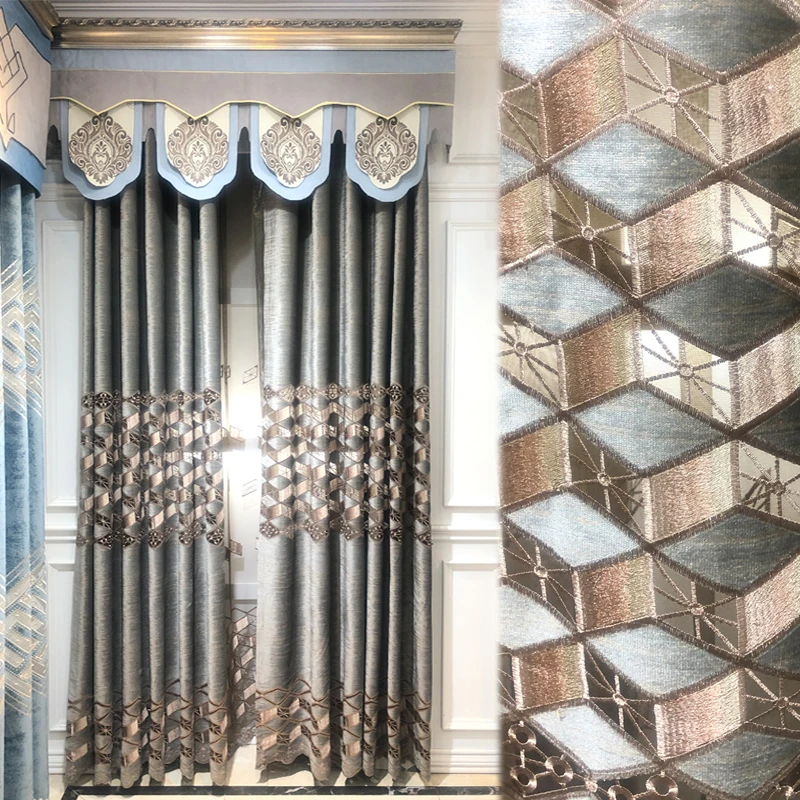 

New Chinese flannelette hollowed out lattice modern living room balcony embroidered grey curtain screen finished products