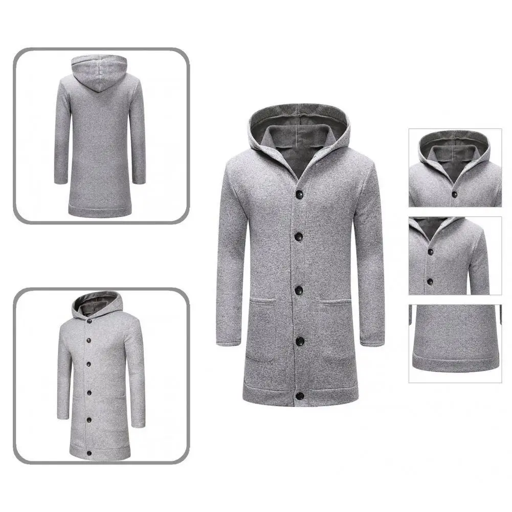 

Mid-Length Fashion Pure Color Hooded Cardigan Jacket Long Male Jacket Slim for Working