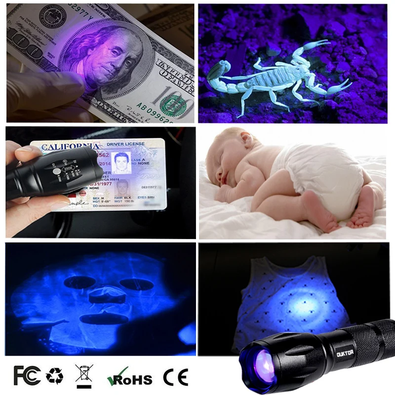 

365nm Led UV Flashlight Ultra Violets Flashlight Ultraviolet Invisible Zoomable For Pet Stains Hunting Detector Marker Checker