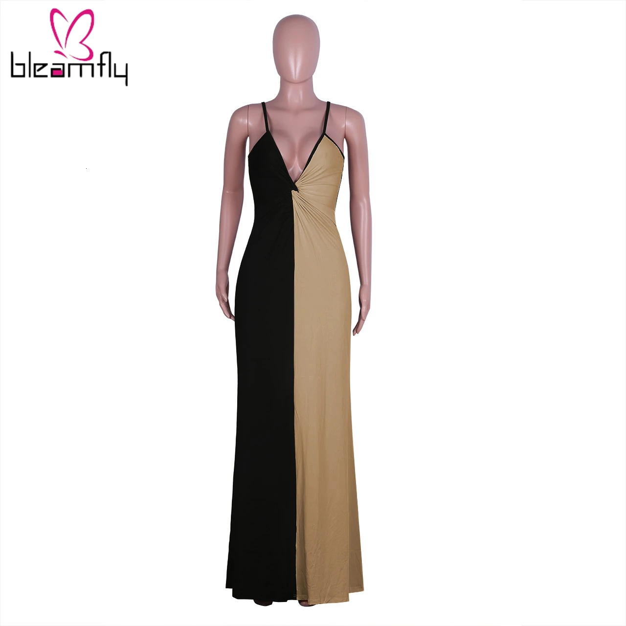 2019 женское летнее длинное платье на тонких бретелях с высокой талией и глубоким v