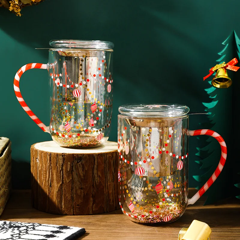 

High Temperature Resistant Glass Star Wish Creative Christmas Tree Cup Double Office Mark Coffee Cup With Filter Screen