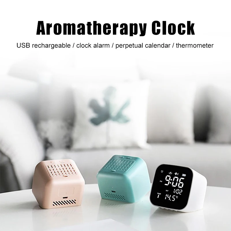 

Hot Digital Alarm Clock Desktop USB Rechargeable Mini Aromatherapy Clock with Temperature Calendar Display D6