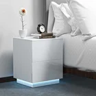 Прикроватная тумбочка со светодиодной подсветкой, 2 ящика, Современная тумбочка, шкаф для хранения, комод, мебель для спальни, прикроватный столик