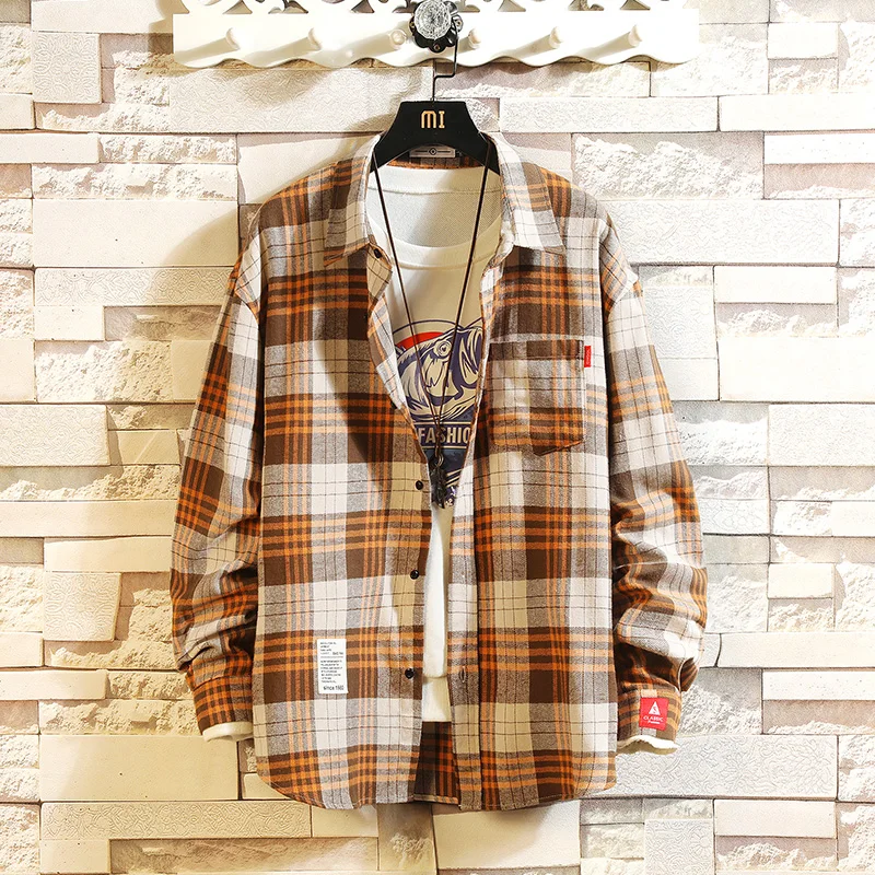 

Spring thin section plaid shirt men's Korean version of the trendy handsome summer jacket casual street long-sleeved shirt Slim