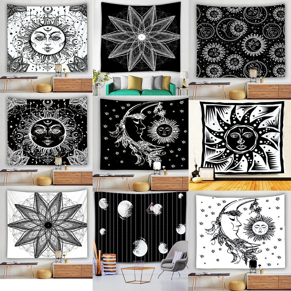 

Tarot Astrology Witchcraft Hippie Mandala White Black Sun Moon Mandala Skull Ancient Witchcraft Hippie Tapestry Wall Mount Sheet