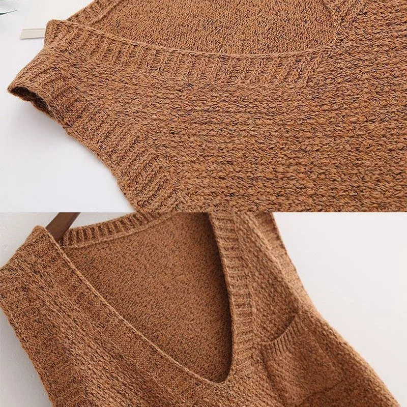 

Sweater Vest Women Solid Loose Pockets Simple Daily All-match Autumn Knitted Sleeveless Sweaters Outwear Stylish Tender Soft Ins