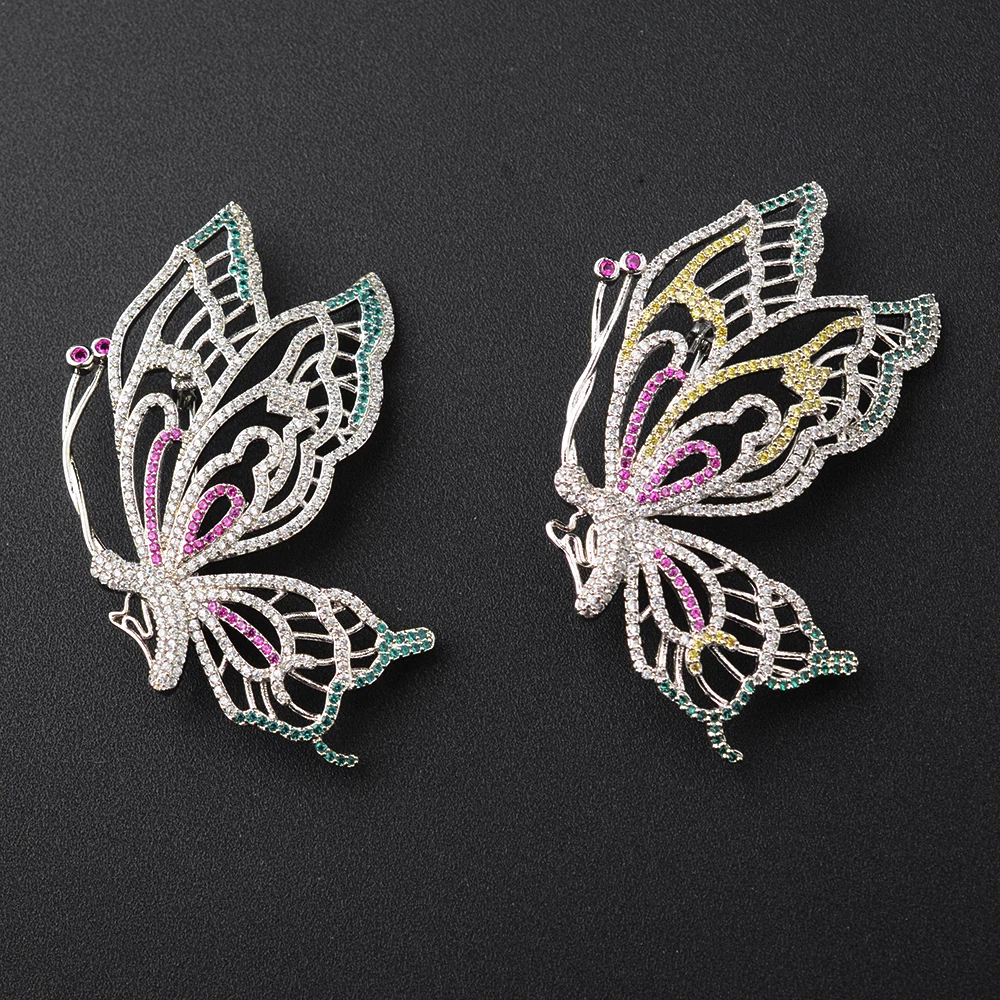 

65X41mm Women's High Quality Silver /Gold plated Paved CZ Butterfly Brooch