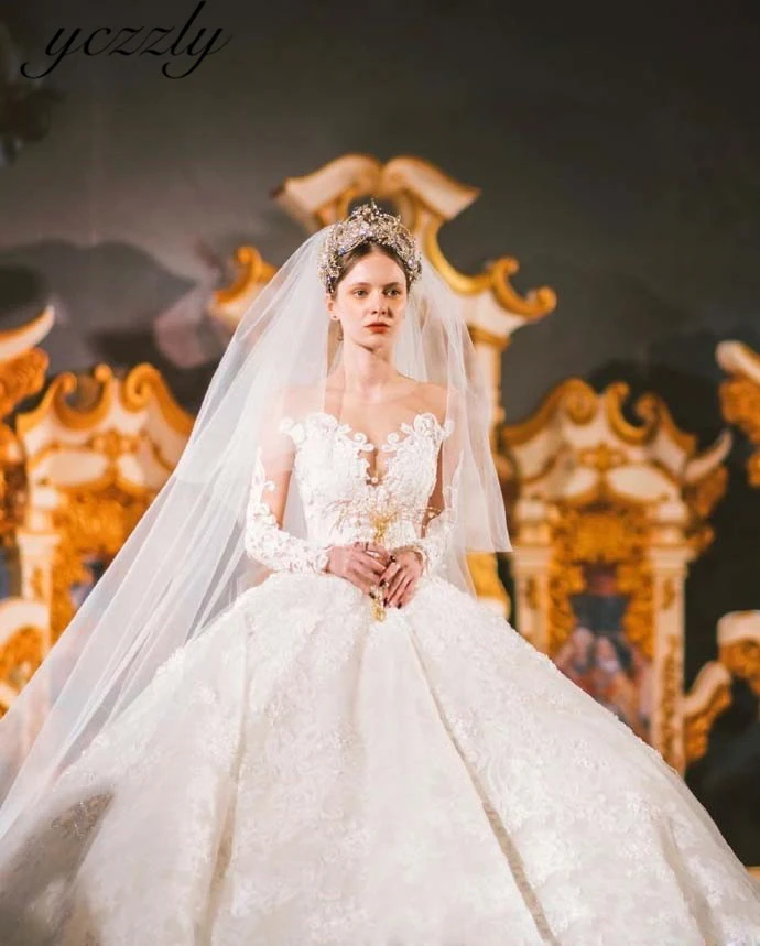 

Vestido De Noiva Princesa Royal Queen Long Sleeves Lace Appliques Ball Gown Wedding Dress Plus Size Long Wedding Gowns Gelinlik