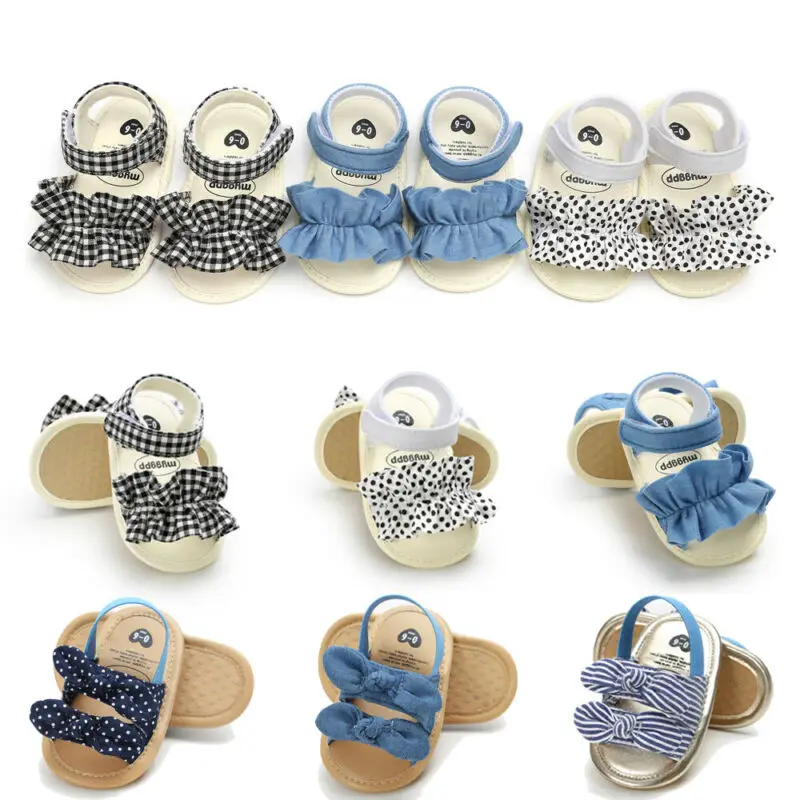 Pudcoco Summer Child Baby Girl Bowknot Sandals Leather Sandles Summer Party Princess Soft Sole Flip-flop Crib Shoes 0-18M