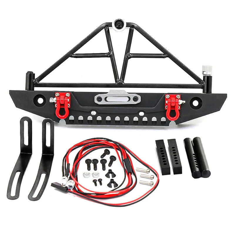 

Metal Rear Bumper with LED Light Spare Tire Carrier for 1/10 RC Crawler Car Axial SCX10 Traxxas TRX4 Upgrade Parts