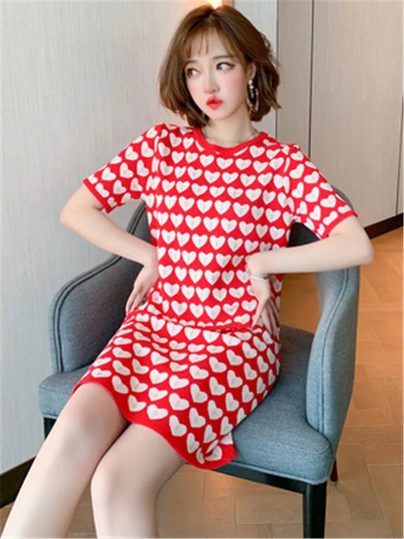 

Women Dress Red A-line Heart-shaped printing 2021 New